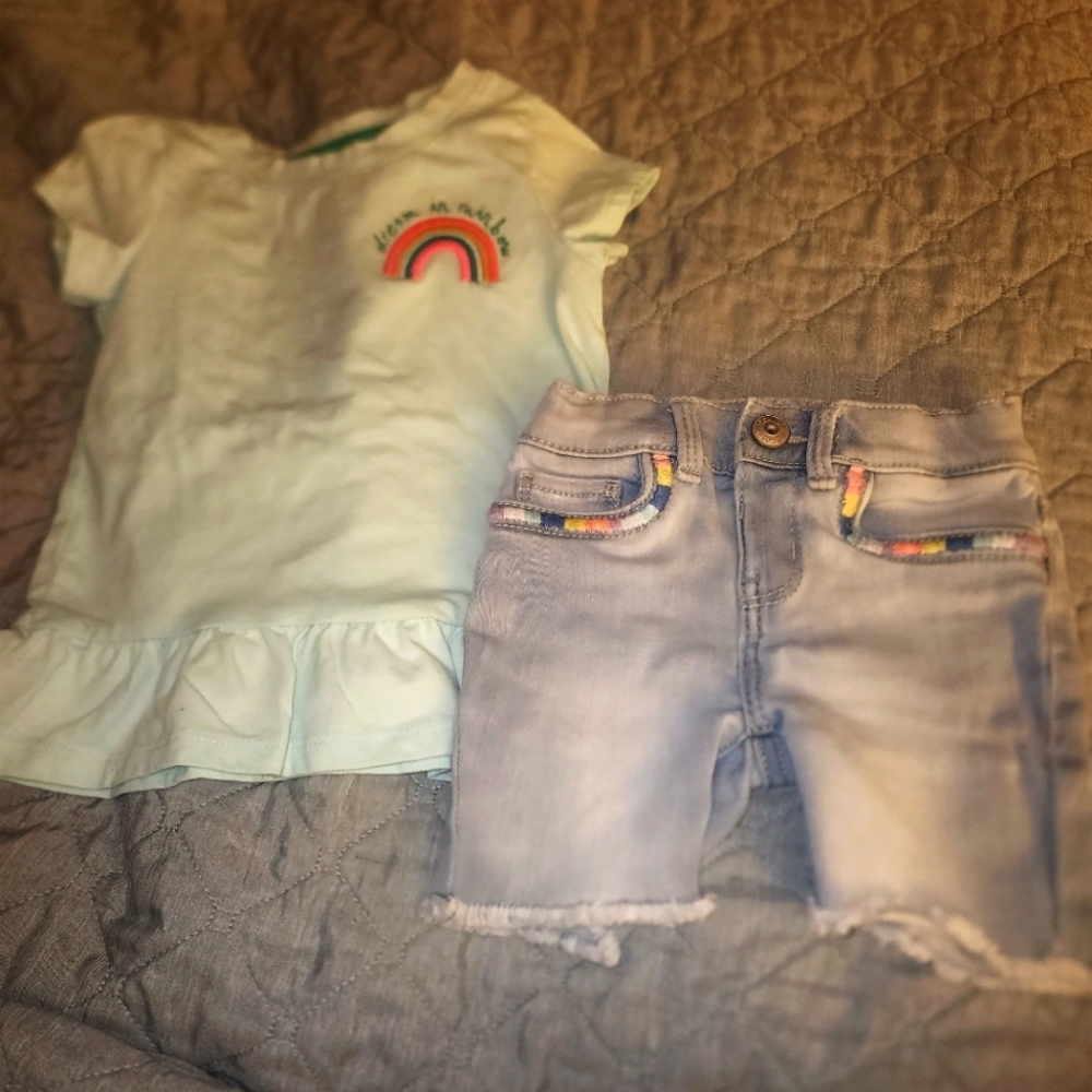 Rainbow tee & jean shorts